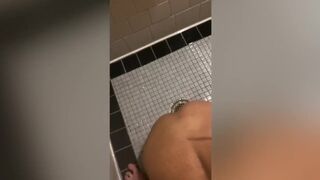 Large Nippled Oriental Sucks & Copulates in Gym Shower (licks Cum off of Cock) - 8 image
