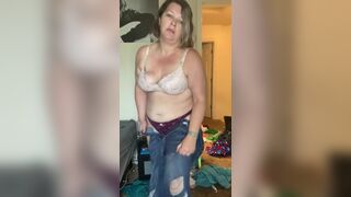 Squeezing Large mother I'd like to fuck Wazoo into Constricted Jeans - 2 image