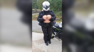 Mother I'd Like To Fuck flashing titties outdoor and do a hand job on hers hubby. - 2 image