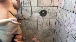 Dilettante big beautiful woman Pair has Playful Shower Sex - Homemade Real Pair Sex in the Shower Aged Granny TnD - 15 image