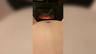 Masturbation in Front of Fireplace. Preggy Abdomen. Erotic Movie - 5 image
