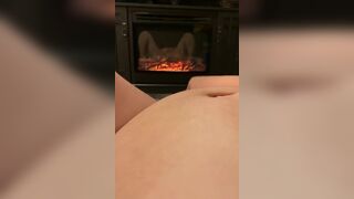Masturbation in Front of Fireplace. Preggy Abdomen. Erotic Movie - 7 image