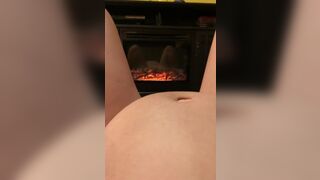 Masturbation in Front of Fireplace. Preggy Abdomen. Erotic Movie - 9 image