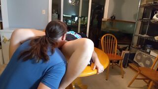 Date Night Meal! Eating her Cookie on the Table! Great Breast View during Doggy Position Creampie! - 3 image
