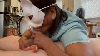 my Filipino cock sucker pulls out teeth for a toothless blow job and drink cum - 4 image