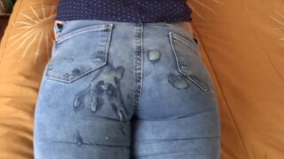 Large cumshots on my wife's bare arse and pants - 13 image