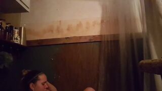 Eating her chubby cum-hole in the shower! - 8 image