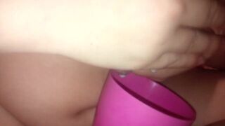 Silly mommy pours milk from tits into a cup - 13 image