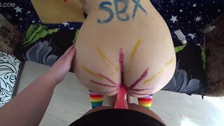 Older lesbian babes have pleasure with a ding-dong. Soaked PAWG shake and hirsute arsehole close up POV - 10 image
