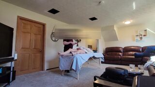 Preggo wife cucks spouse by setting up a camera and seduces her massage therapist who that babe gives a irrumation and copulates - 7 image
