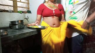 On Festival of HOLI Devar Fuck Cute Hot Bhabhi on Kichen Stand After Applying Color on Her Mounds - 3 image