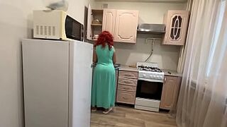 Mommy with a large booty gratified her son with her anal in the kitchen - 1 image