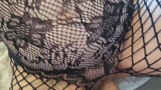 Trying on my fresh fishnet body stocking and being fingered and screwed in the one and the other holes with anal spunk pie - 5 image