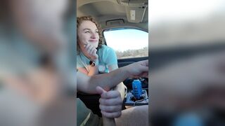 RoadHead, engulfing and jerking off him during the time that that guy drives down the highway until this guy cums in my face hole! - 7 image