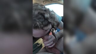 RoadHead, engulfing and jerking off him during the time that that guy drives down the highway until this guy cums in my face hole! - 9 image