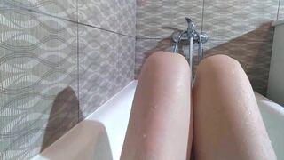 Fluffy Bush Takes a Bathroom and Admires Curly Legs Footfetish GinnaGg - 3 image