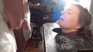 Facefucked in Pillory by cock and a Bad Dragon - Little Sunshine mother I'd like to fuck - 1 image