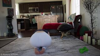 Aurora Willows, Behind the scenes yoga workout in white yoga panties and nude feet, no pants. - 12 image