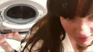 STEPMOM stuck in washing machine, screwed with beer bottle, fingered, drilled and finished in throat. - 10 image
