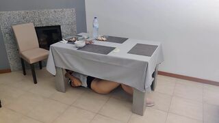 Waitress with creamy muff acquires an inward spunk fountain beneath the restaurant table - 11 image