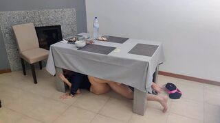Waitress receives inward jizz flow in her creamy cunt underneath the table - 12 image