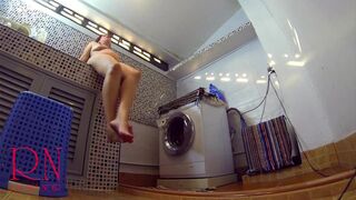 Nudist housekeeper Regina Noir masturbates in laundry. Exposed maid. Nude housewife. c three - 6 image