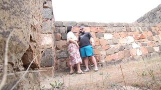 A pair has risky sex whilst visiting an ancient fortress. Trying not to acquire caught by guards. - 8 image