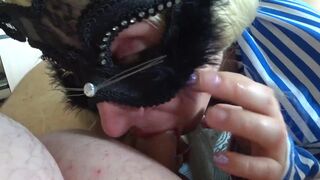 Older pair sex, oral pleasure and cum in throat. A slim mother i'd like to fuck with a beautiful arse sucks a obese paramour's dick and copulates him in a curly muff. Non-Professional POV. Home fetish and close-ups. - 8 image