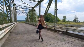 Longpussy, out for a walk, Giant Vagina Plug, Sheer Top, High Heels, Haunch Highs and a Short Petticoat in Public! - 3 image