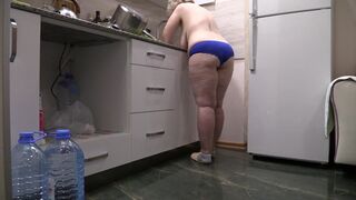 big beautiful woman mother I'd like to fuck housewife in the kitchen wearing merely pants. - 15 image