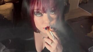 British Tart Tina Snua Tugs On Her Merry Teats & Chain Smokes two Cigarettes - Large Love Muffins big beautiful woman Satisfies Yr Smokin' Fetish - 4 image