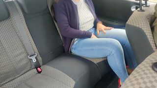 Busy worker in red heels masturbates her snatch and gazoo in a car taxi/uber - 3 image