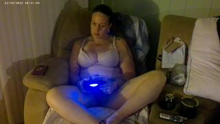 Breasty Lengthy Hair Brunette Hair In Brassiere and Pants Playing PlayStation - 6 image