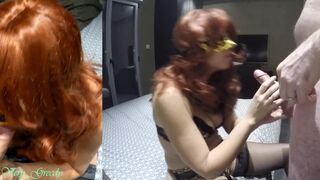Redhead mother I'd like to fuck in hot underware and nylons gives a irrumation and takes a large spunk fountain on her large mounds - 11 image