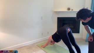 Stepson helps stepmom with yoga and stretches her muff - 2 image