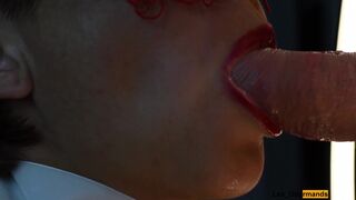 4K - mother I'd like to fuck Wench masked with lipstick gives oral-service-service & receives all the cum on her tongue in close up - 15 image