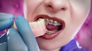 ASMR: eating food with braces, blue nitrile gloves fetish (SFW movie scene) Arya Grander - 10 image