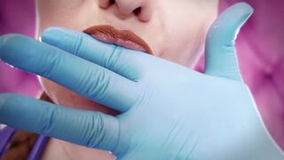 ASMR: eating food with braces, blue nitrile gloves fetish (SFW movie scene) Arya Grander - 9 image