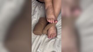 Lauren the Milf BBW Pawg Wife stroking her man doll with her beautiful feet and sexy hands! She loves to stroke big cock! - 5 image