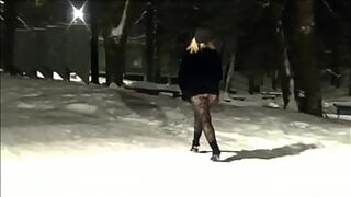 New Year's Eve night walk in nylon tights without a skirt - 1 image
