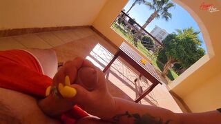 StepMom jerked off right on the terrace - 4 image