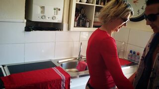 Slutty Nymphomaniac Mother-In-Law, Cleans In Lingerie To Tease Her Stepson. - 6 image