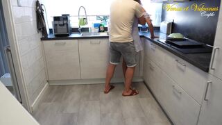 I slowly seduced and fucked my wife in the kitchen, the cuckold didn't know I was cumming on his wife! - 3 image