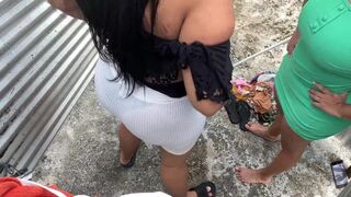 Hot woman outdoor dressing room
