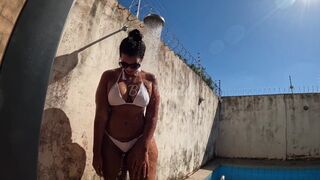 Naughty mom with huge ass taking a shower naked in the backyard (caught by neighbor) - 12 image