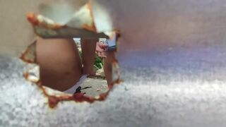 Caught through a closet hole outdoors