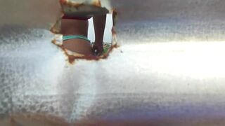 Caught through a closet hole outdoors