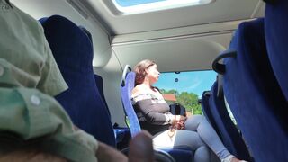 Exhibitionist Seduces MILF to Suck and Jerk His Dick in Bus Until He Cums - 15 image