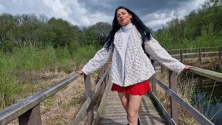 Nicky Brill no panties in public park and peeing - 4 image