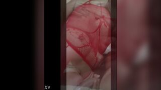 My chubby wife in red fishnets